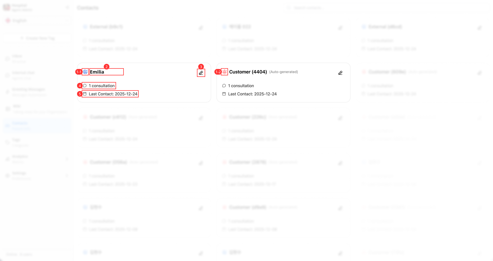 Contact item interface