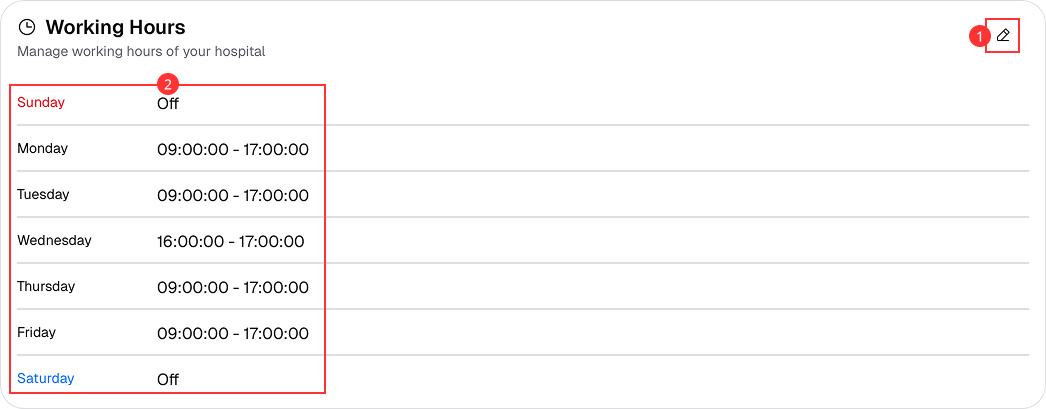 Working Hours Settings