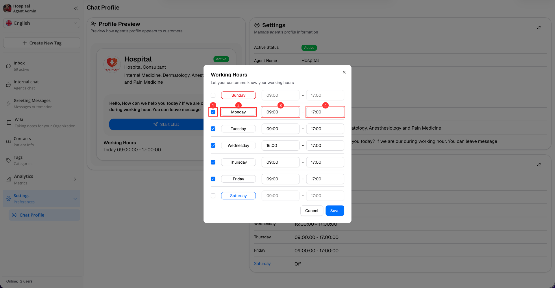 Working Hours Configuration
