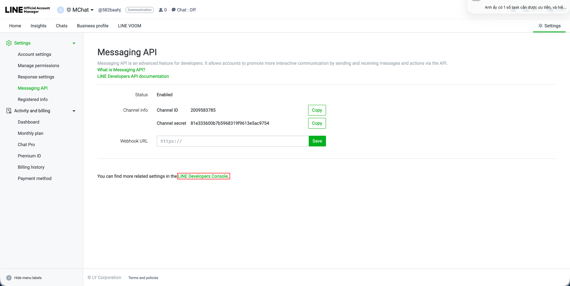 LINE Developers Console