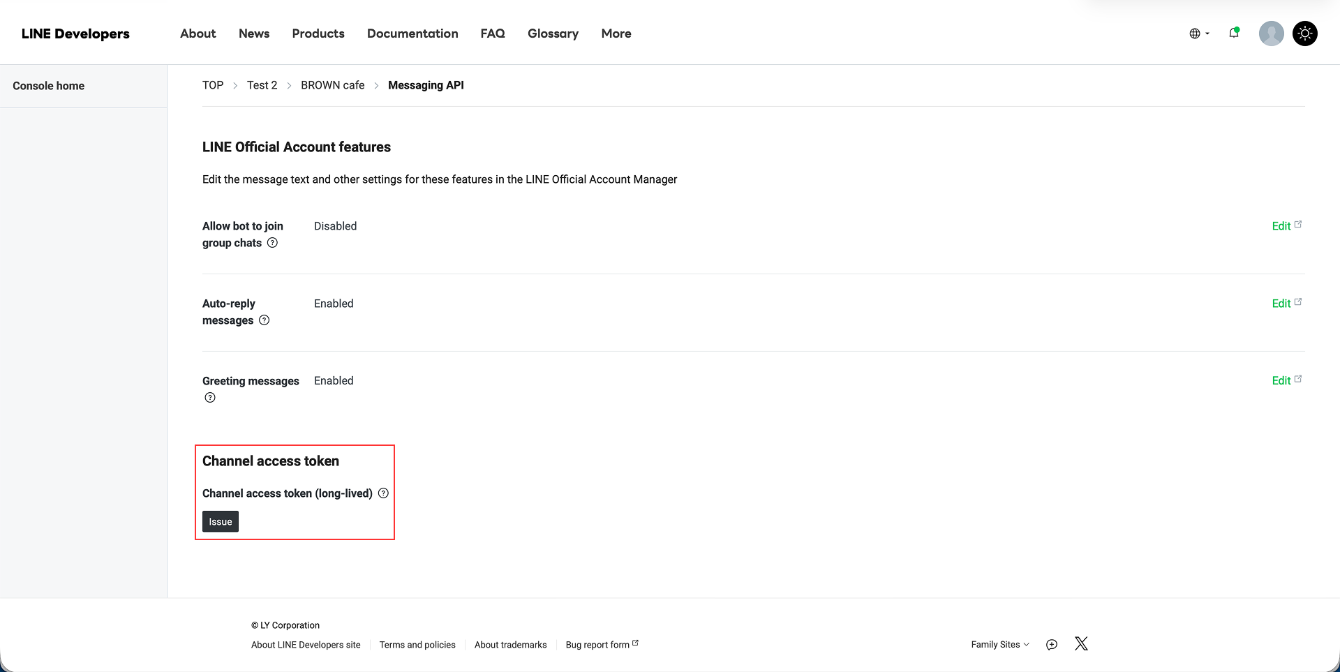 LINE Developers Console