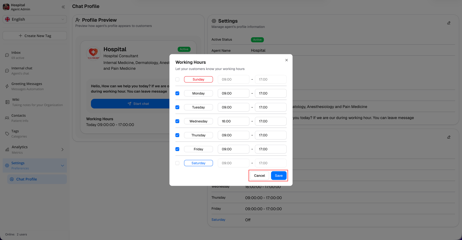 Working Hours Configuration
