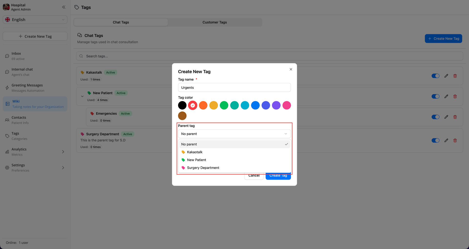 Create Child Tag Popup