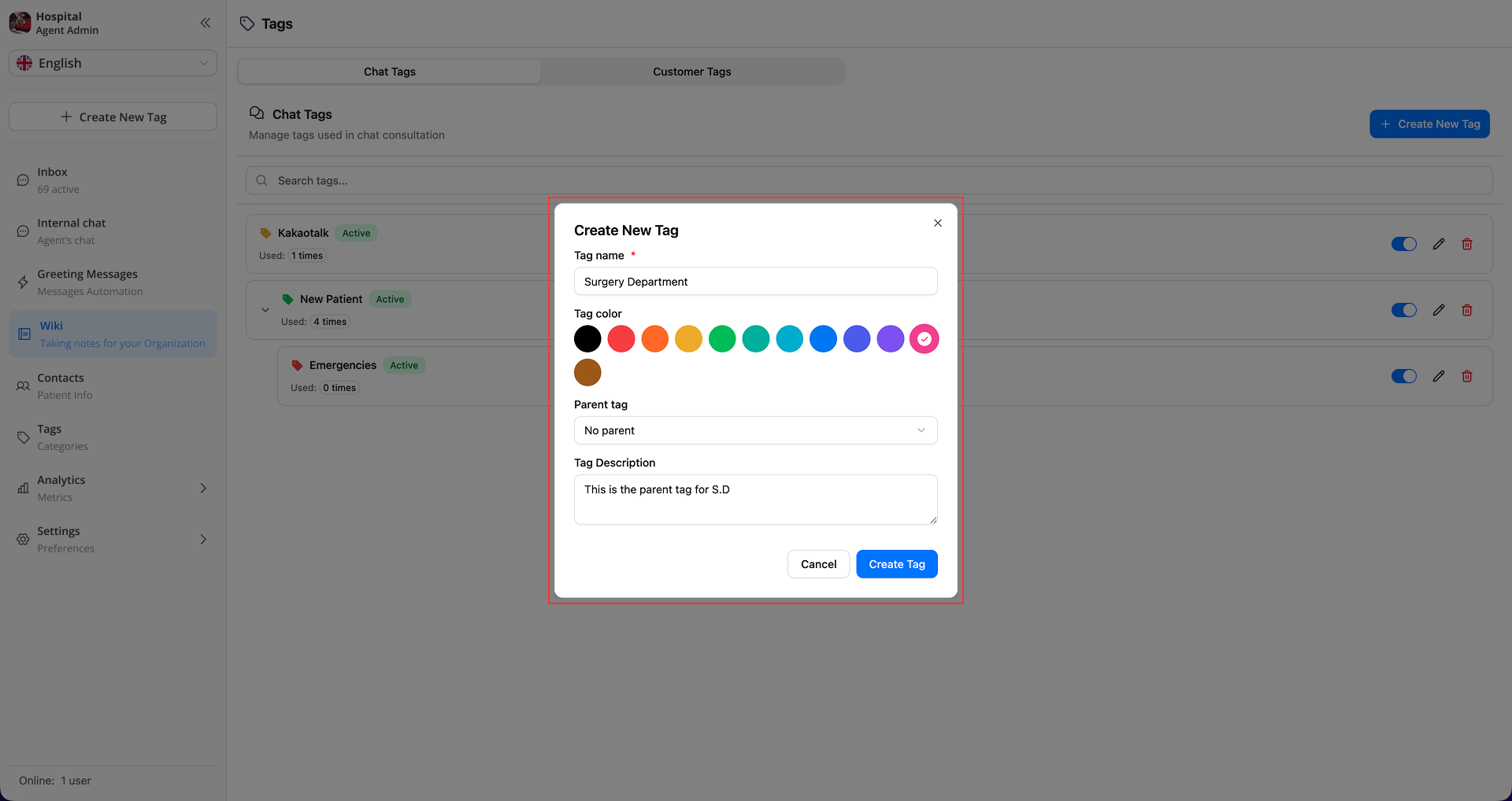 Create New Tag Popup