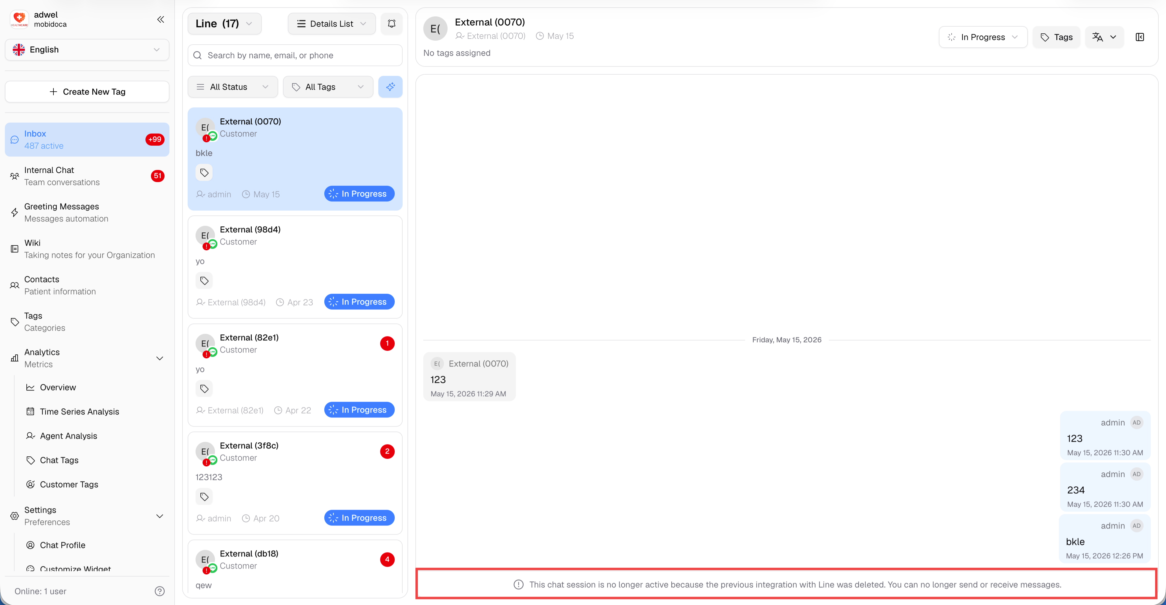 Deleted Integration Chat Window