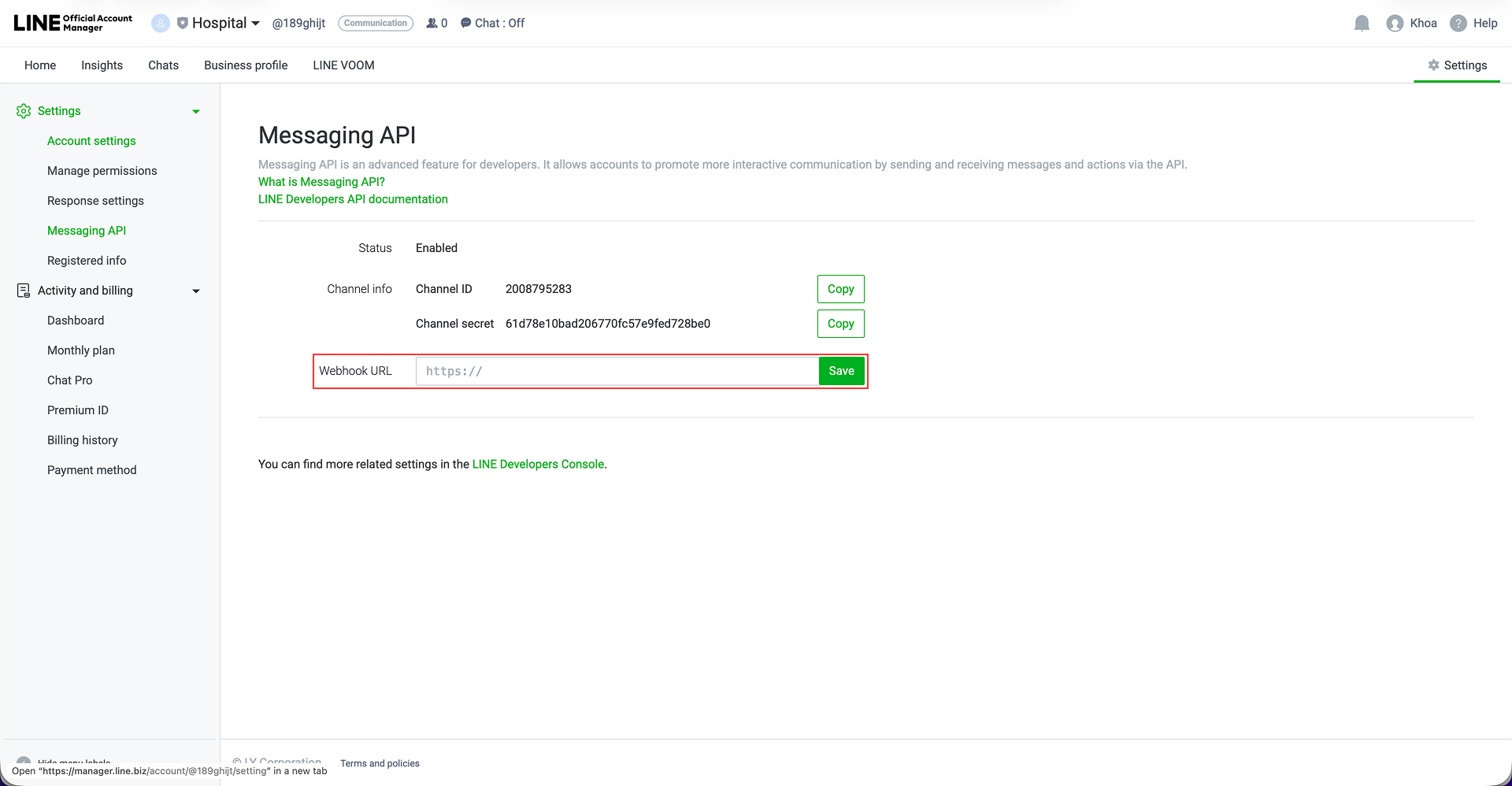 LINE Webhook Settings