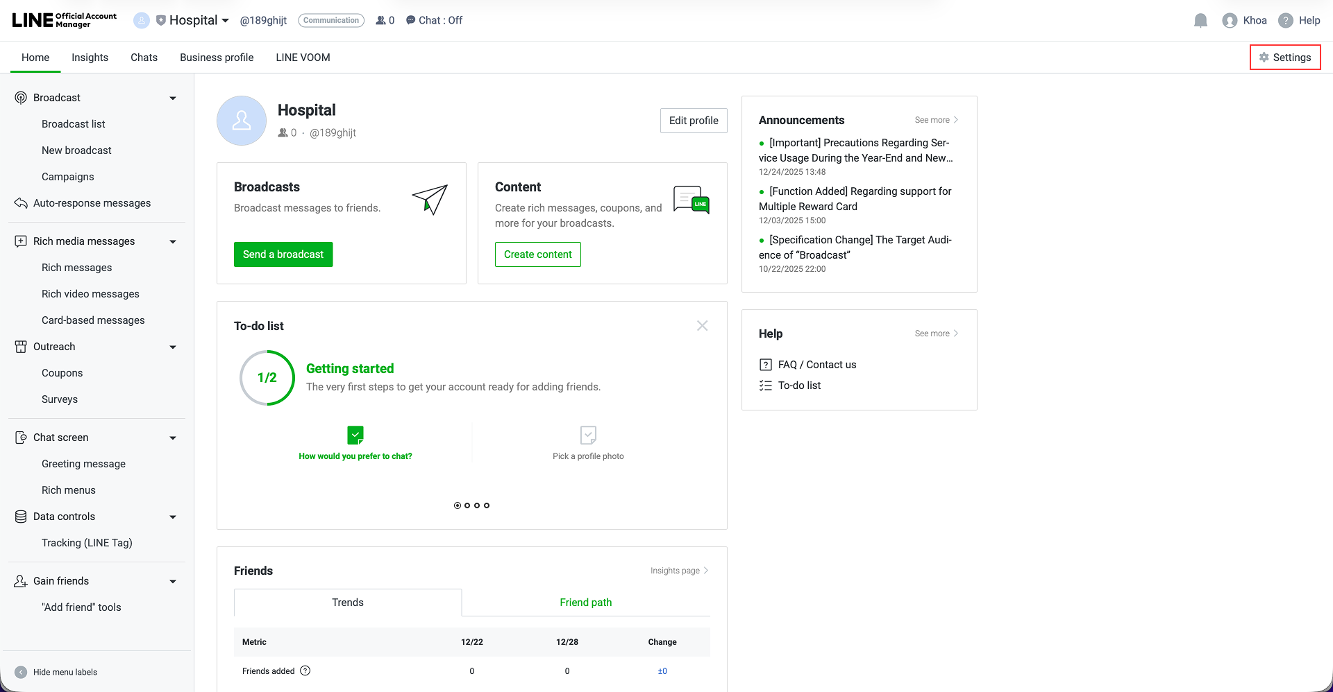 LINE Messaging API Settings
