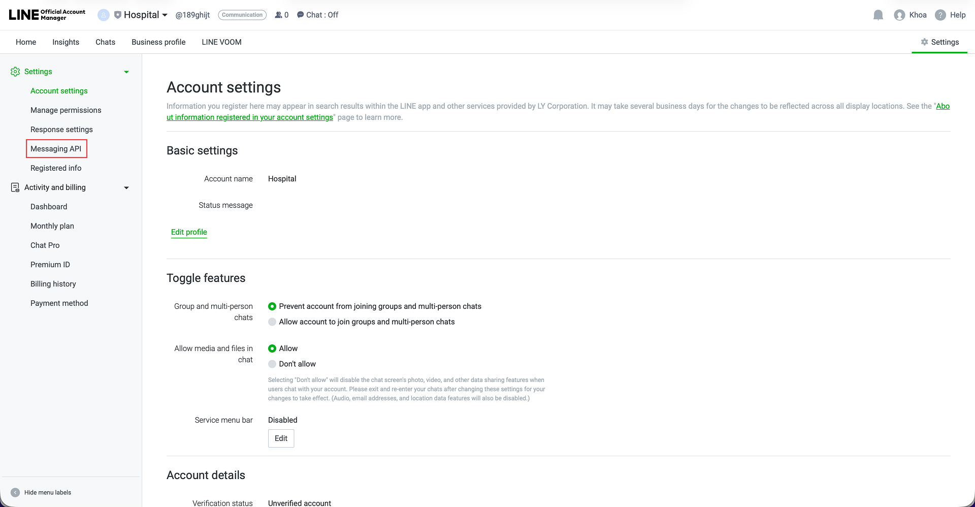 LINE Messaging API Settings