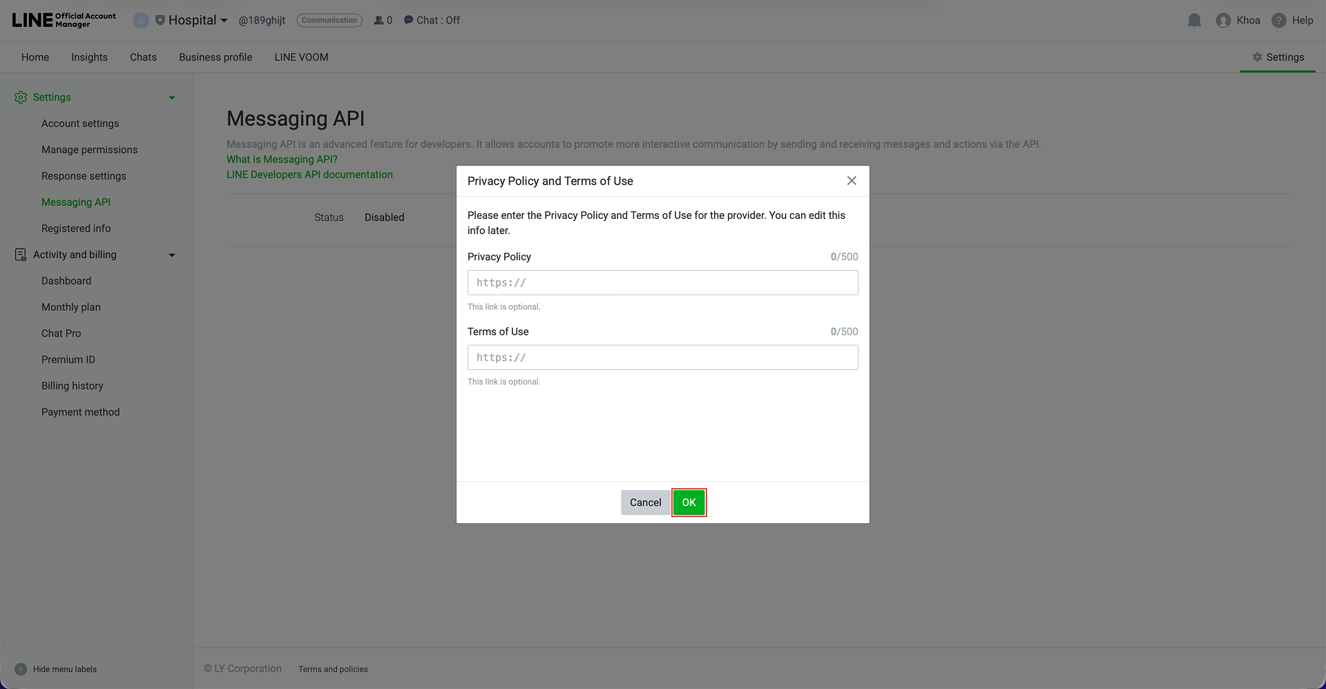 LINE Webhook Settings