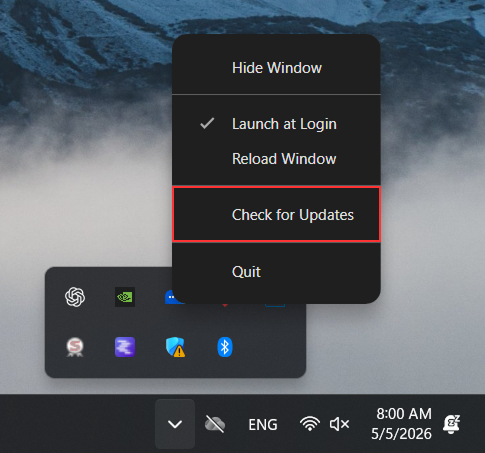 Update in tray icon